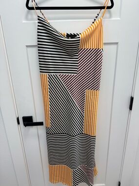 Sara Michelle Yellow & Black Striped Geometric Slip Skirt XL